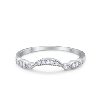 14K White Gold Art Deco Curved Wedding Band Eternity Ring Simulated Cubic Zirconia Size-7
